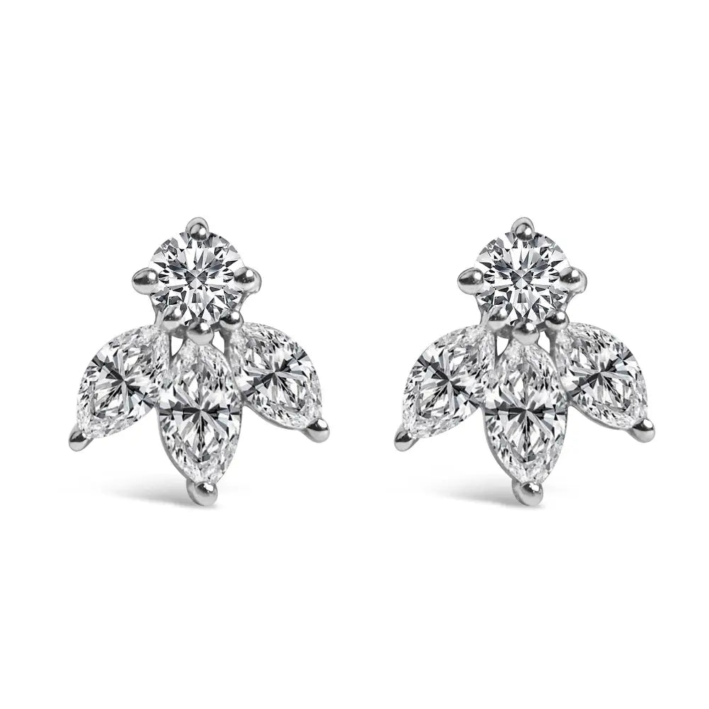 14k White Gold 5/8 Cttw Marquise Diamond Trio Stud Earrings (h-i Color Vs2-si1 Clarity) - Fine Jewelry us Direct