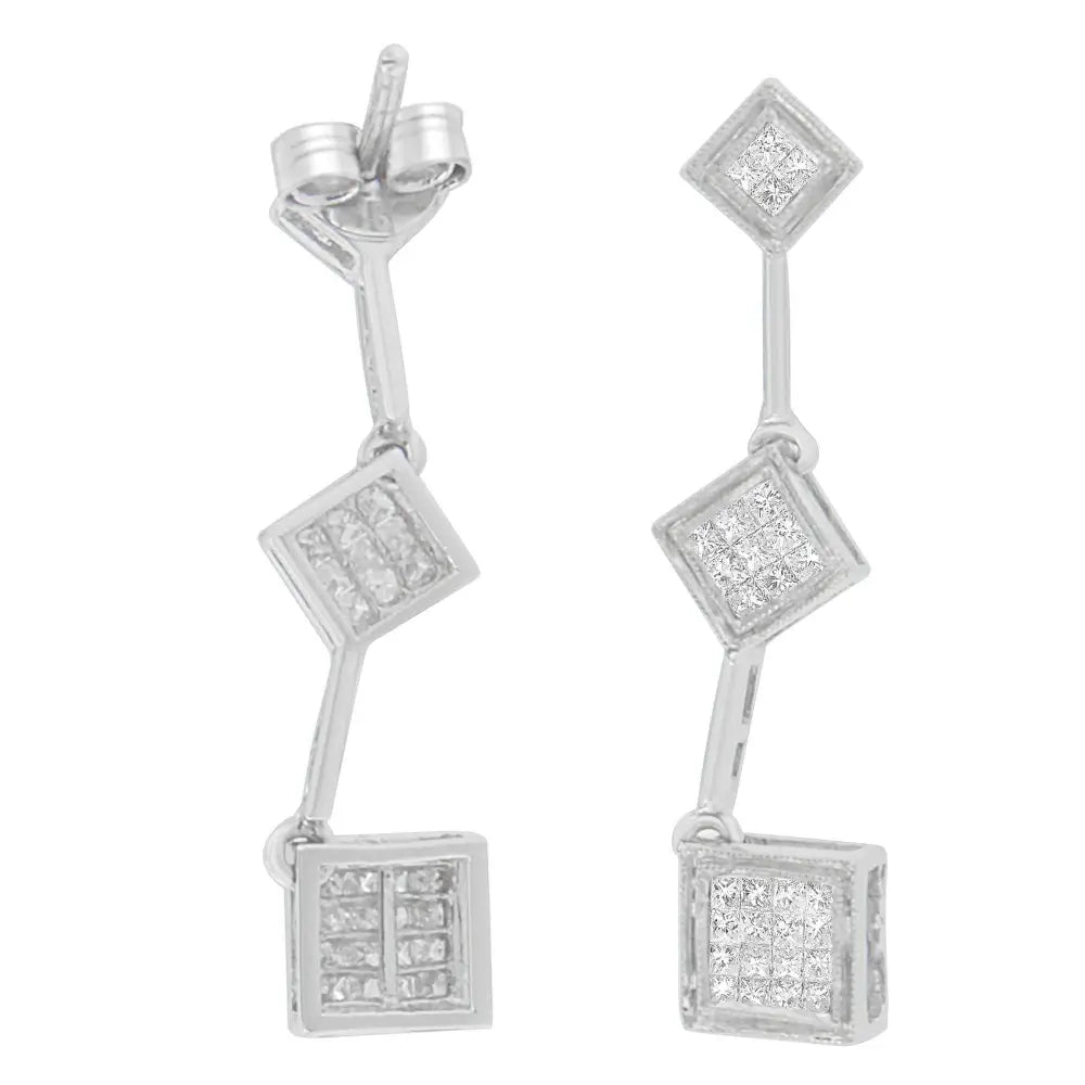 14k White Gold 5/8 Cttw Princess Cut Diamond Earrings (h-i Si1-si2) - Fine Jewelry us Direct