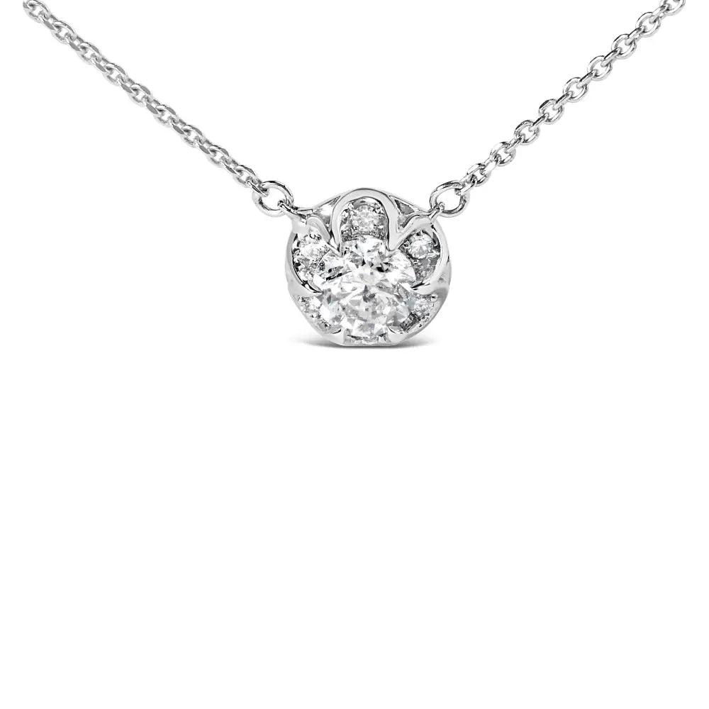 14k White Gold 5/8 Cttw Solitaire and Swirl Halo 18’’ Pendant Necklace (h-i Color I1-i2 Clarity) - Fine Jewelry