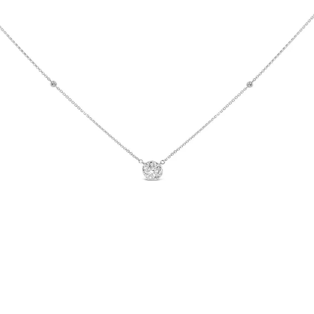 14k White Gold 5/8 Cttw Solitaire and Swirl Halo 18’’ Pendant Necklace (h-i Color I1-i2 Clarity) - Fine Jewelry