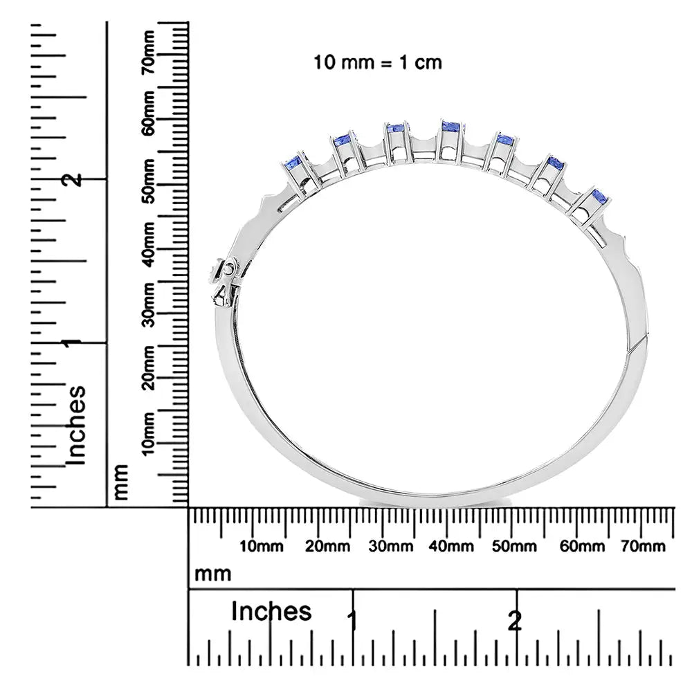 14k White Gold 5 Mm Oval Blue Tanzanite and 1/4 Cttw Diamond Bangle (h-i Color Vs2-si1 Clarity) - Fits Wrists Up to 7