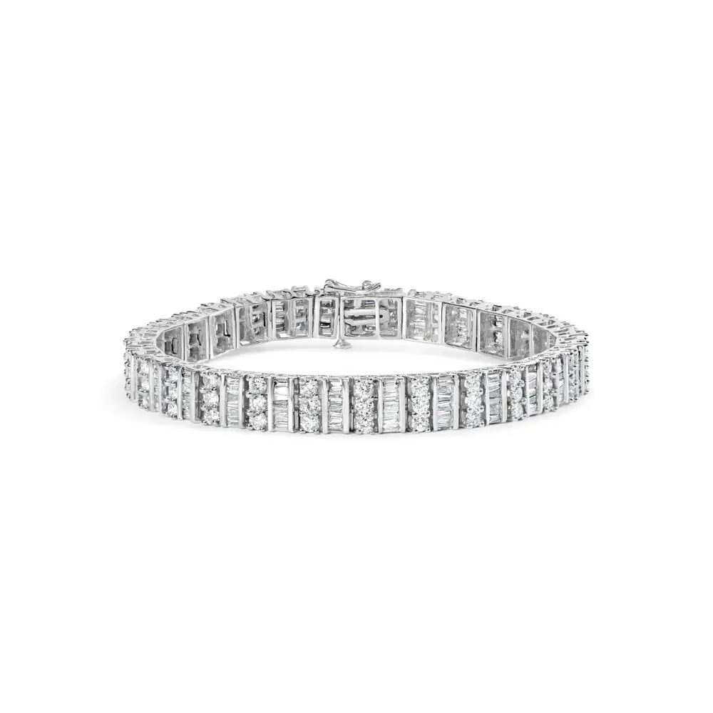 14k White Gold 6.00 Cttw Alternating Round and Baguette Diamond Tennis Bracelet (h-i Color I1-i2 Clarity) - 7’’