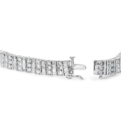 14k White Gold 6.00 Cttw Alternating Round and Baguette Diamond Tennis Bracelet (h-i Color I1-i2 Clarity) - 7’’