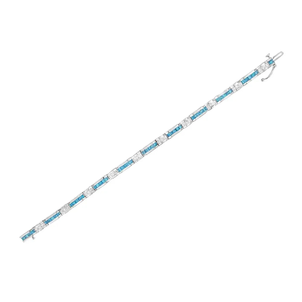 14k White Gold 6 1/3 Cttw and Treated Blue Diamond Tennis Bracelet (h-i Color Si1-si2 Clarity) - 7.25’’ - Fine