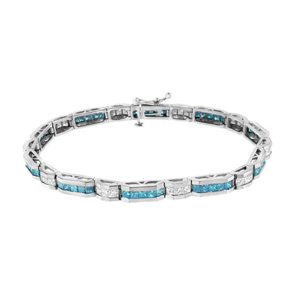 14k White Gold 6 1/3 Cttw and Treated Blue Diamond Tennis Bracelet (h-i Color Si1-si2 Clarity) - 7.25’’ - Fine