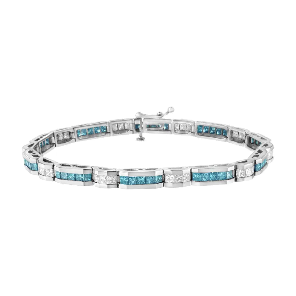 14k White Gold 6 1/3 Cttw and Treated Blue Diamond Tennis Bracelet (h-i Color Si1-si2 Clarity) - 7.25’’ - Fine