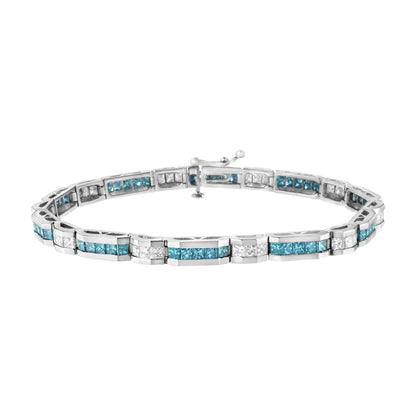 14k White Gold 6 1/3 Cttw and Treated Blue Diamond Tennis Bracelet (h-i Color Si1-si2 Clarity) - 7.25’’ - Fine