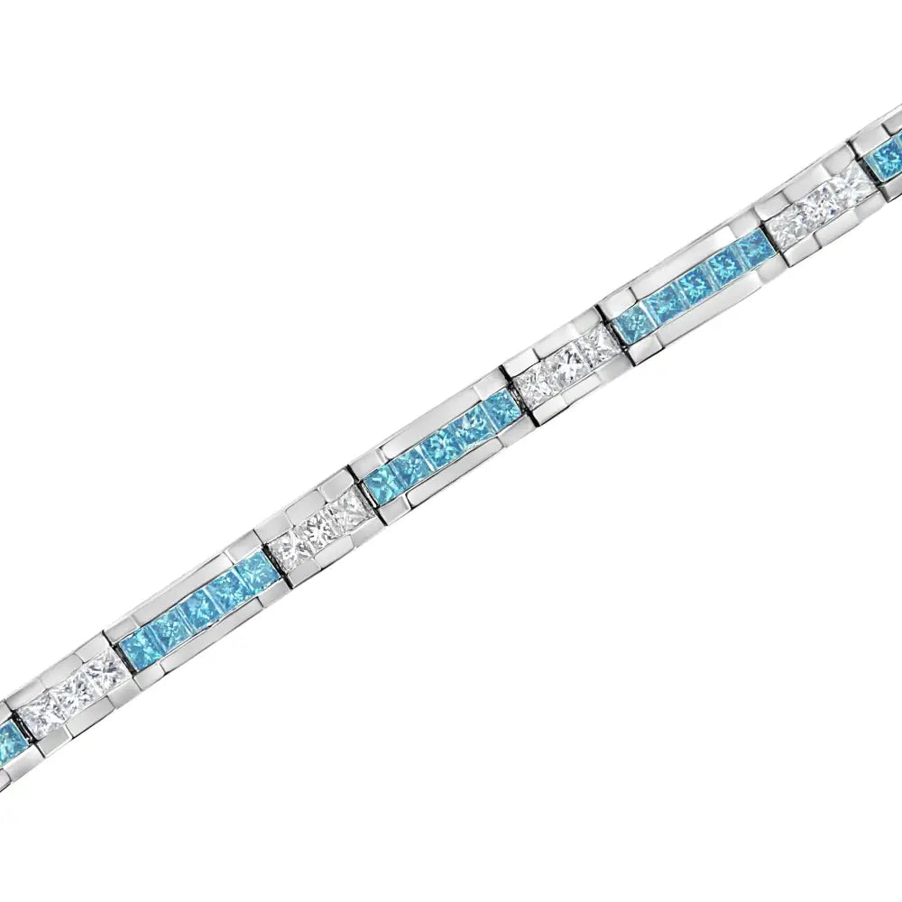 14k White Gold 6 1/3 Cttw and Treated Blue Diamond Tennis Bracelet (h-i Color Si1-si2 Clarity) - 7.25’’ - Fine