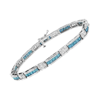 14k White Gold 6 1/3 Cttw and Treated Blue Diamond Tennis Bracelet (h-i Color Si1-si2 Clarity) - 7.25’’ - Fine