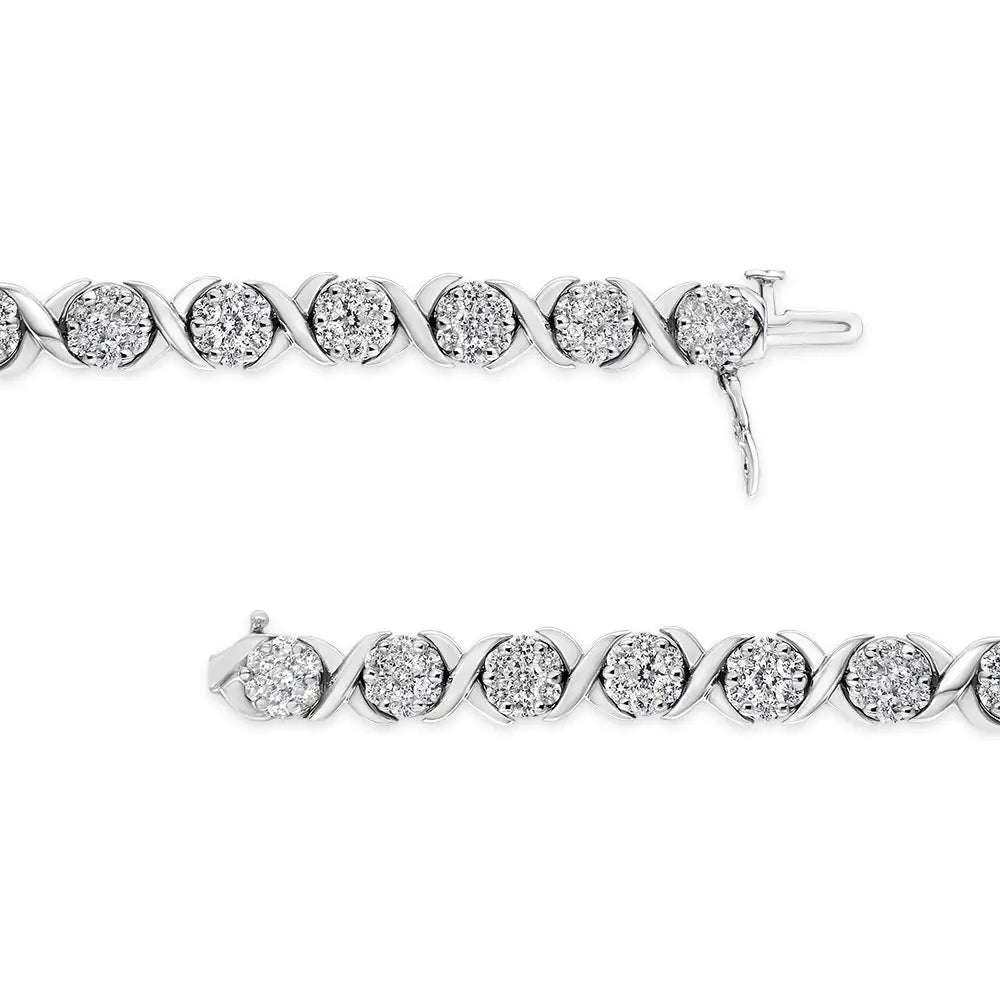 14k White Gold 6-1/3 Cttw Round Brilliant-cut Diamond Cluster & X-link 7’’ Tennis Bracelet (i-j Color Si2-i1