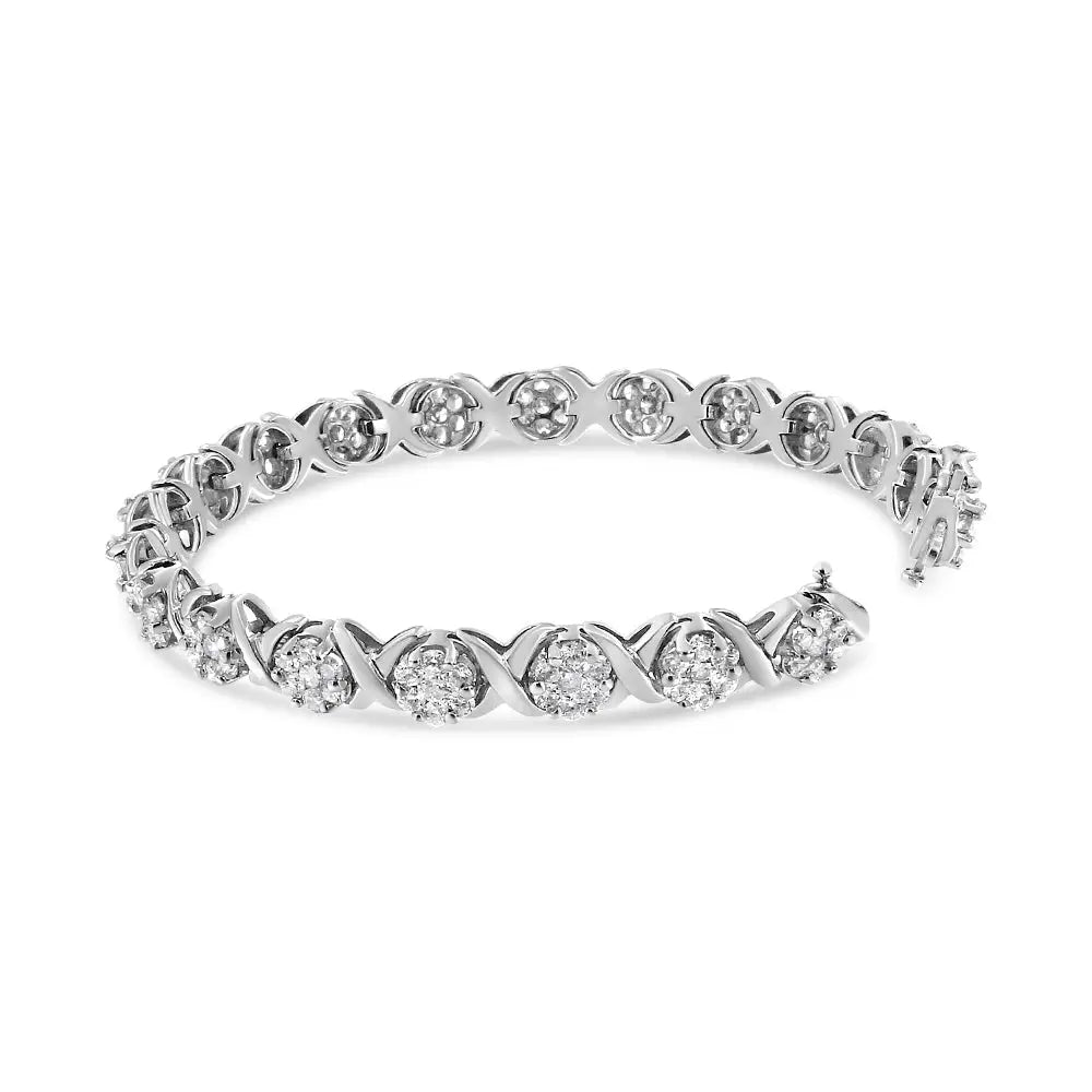 14k White Gold 6-1/3 Cttw Round Brilliant-cut Diamond Cluster & X-link 7’’ Tennis Bracelet (i-j Color Si2-i1