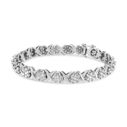 14k White Gold 6-1/3 Cttw Round Brilliant-cut Diamond Cluster & X-link 7’’ Tennis Bracelet (i-j Color Si2-i1