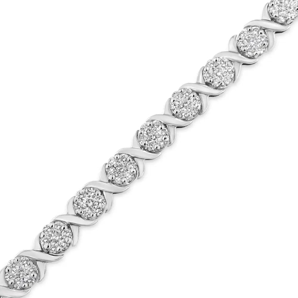 14k White Gold 6-1/3 Cttw Round Brilliant-cut Diamond Cluster & X-link 7’’ Tennis Bracelet (i-j Color Si2-i1