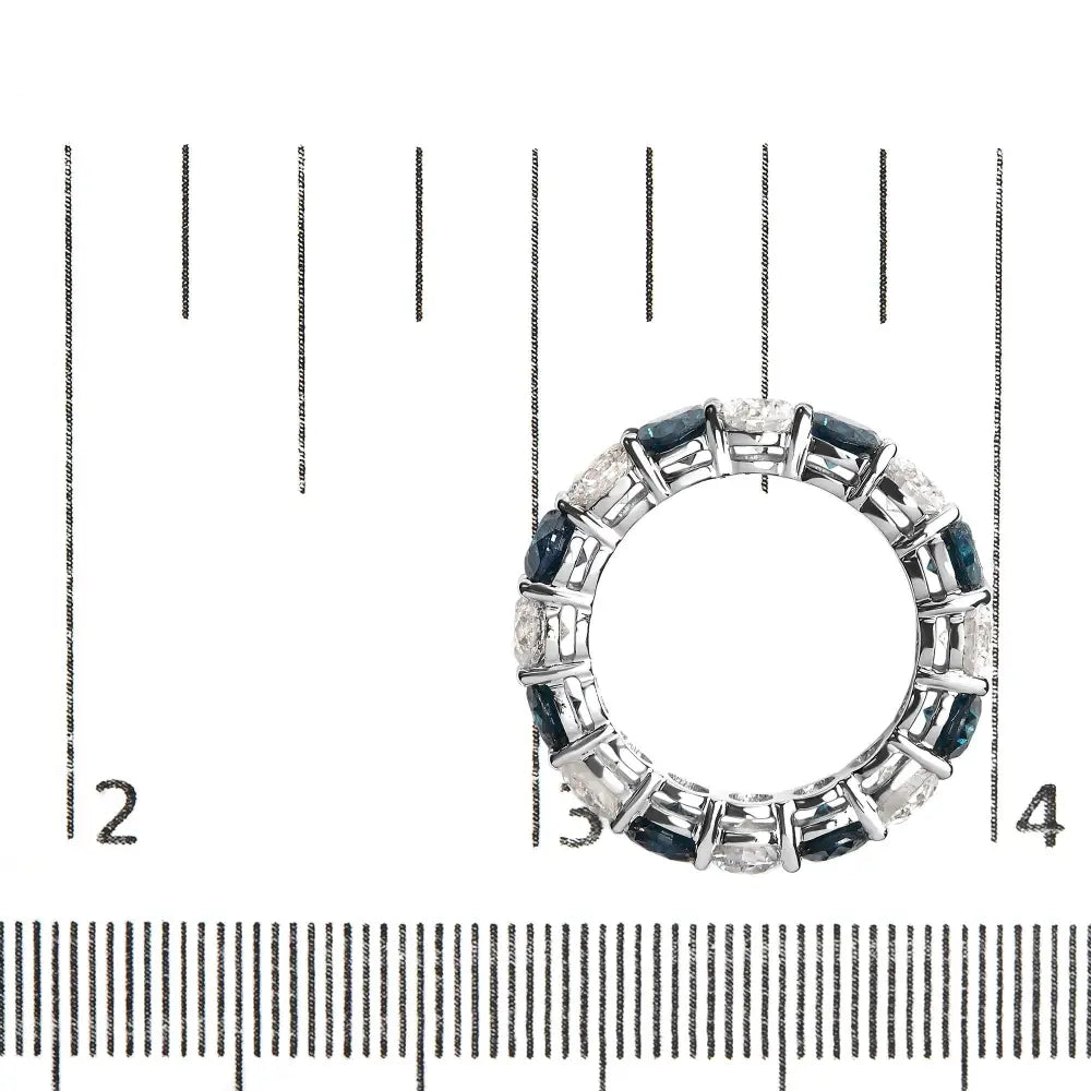 14k White Gold 6 1/4 Cttw Alternating Lab-grown and Natural Treated Blue Diamond Eternity Band Ring (f-g Color Vs1-vs2