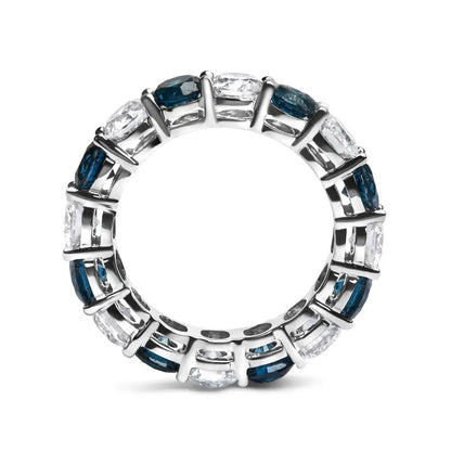 14k White Gold 6 1/4 Cttw Alternating Lab-grown and Natural Treated Blue Diamond Eternity Band Ring (f-g Color Vs1-vs2