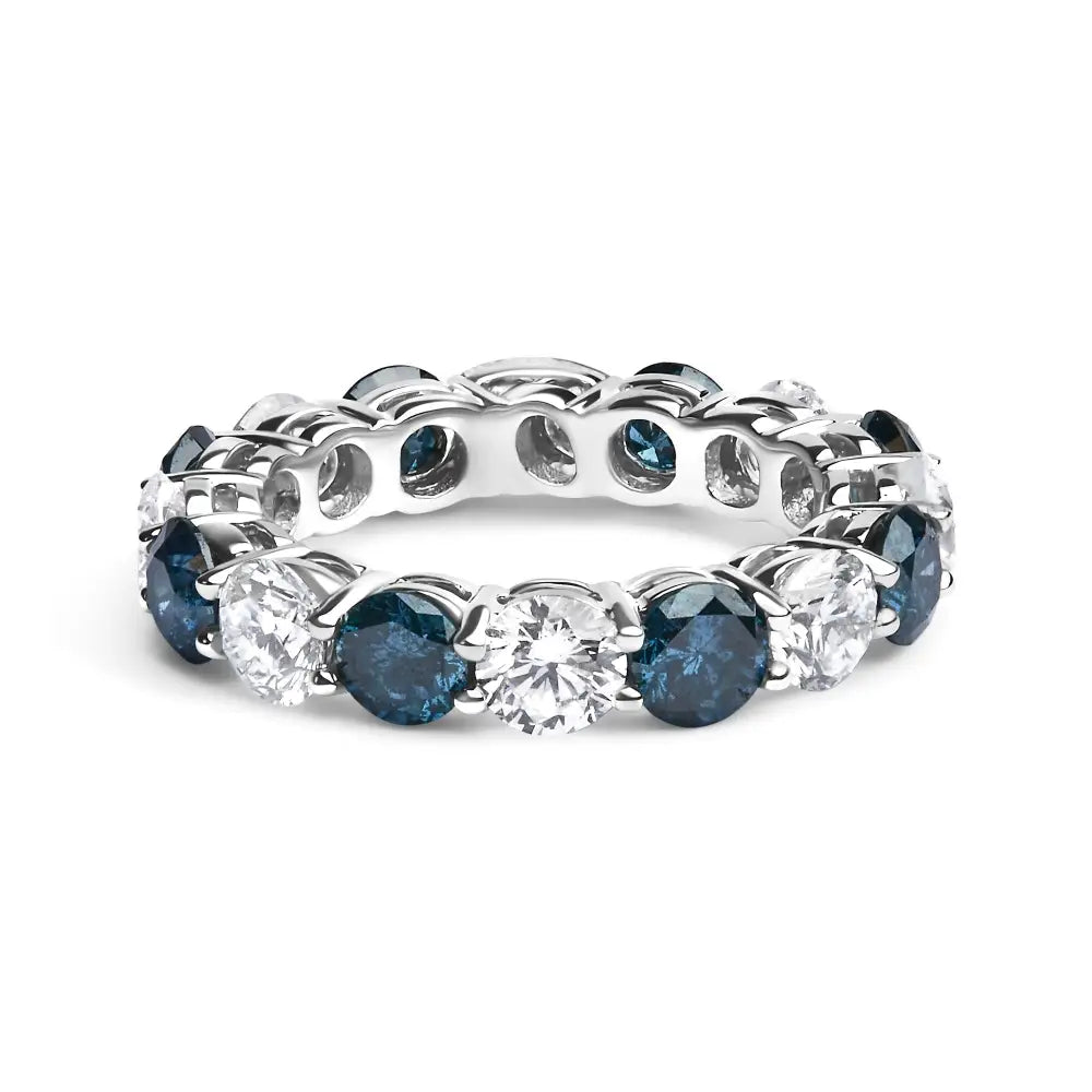 14k White Gold 6 1/4 Cttw Alternating Lab-grown and Natural Treated Blue Diamond Eternity Band Ring (f-g Color Vs1-vs2