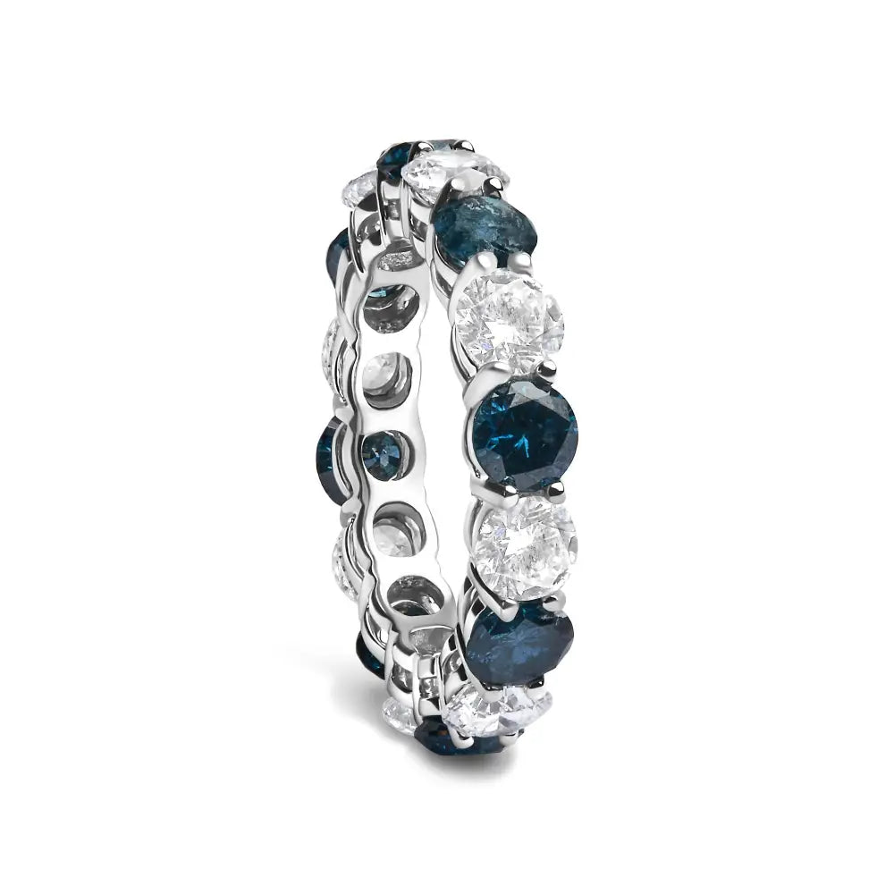 14k White Gold 6 1/4 Cttw Alternating Lab-grown and Natural Treated Blue Diamond Eternity Band Ring (f-g Color Vs1-vs2