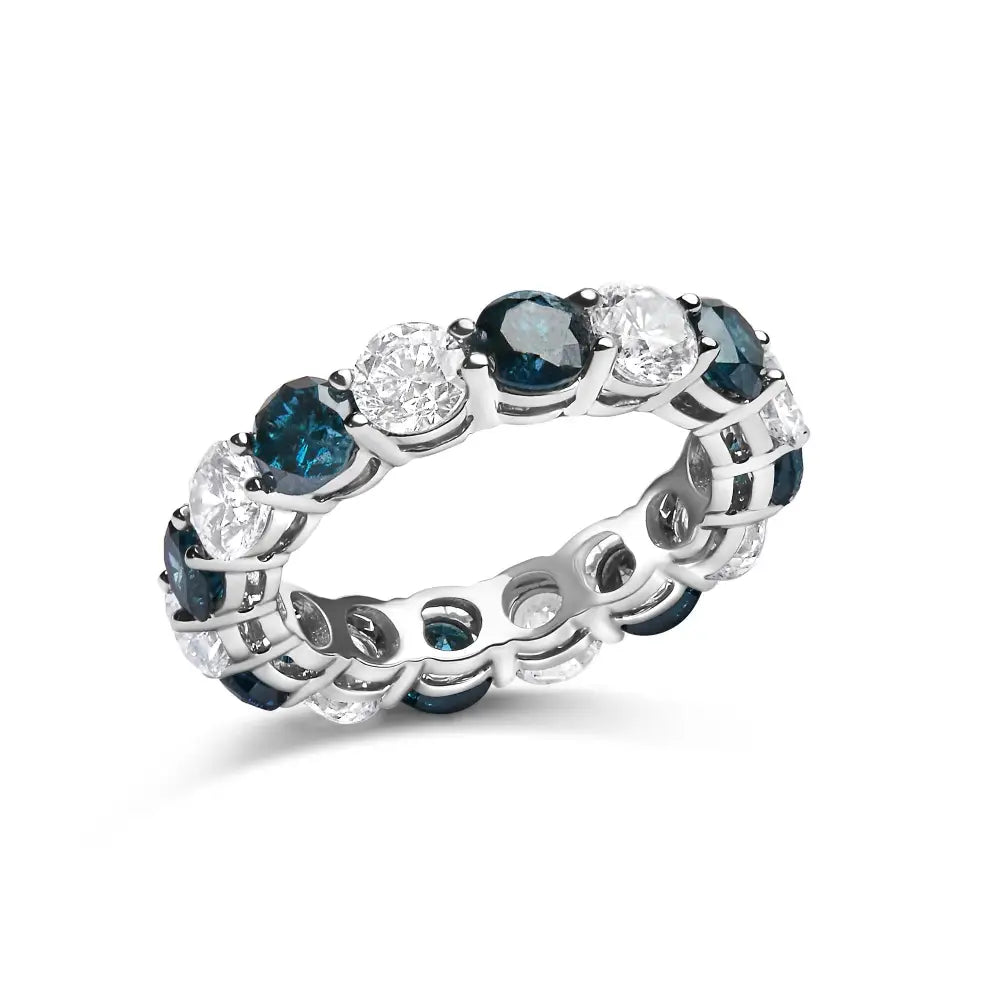 14k White Gold 6 1/4 Cttw Alternating Lab-grown and Natural Treated Blue Diamond Eternity Band Ring (f-g Color Vs1-vs2