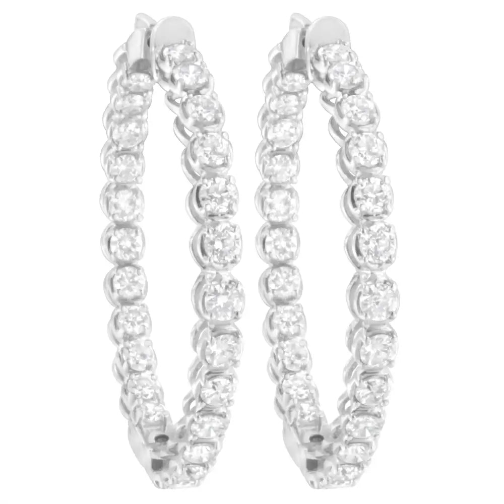 14k White Gold 7.0 Cttw Diamond 1-¾ Inside out Hinged Leverback Hoop Earrings (i-j Color I2-i3 Clarity) - Fine Jewelry