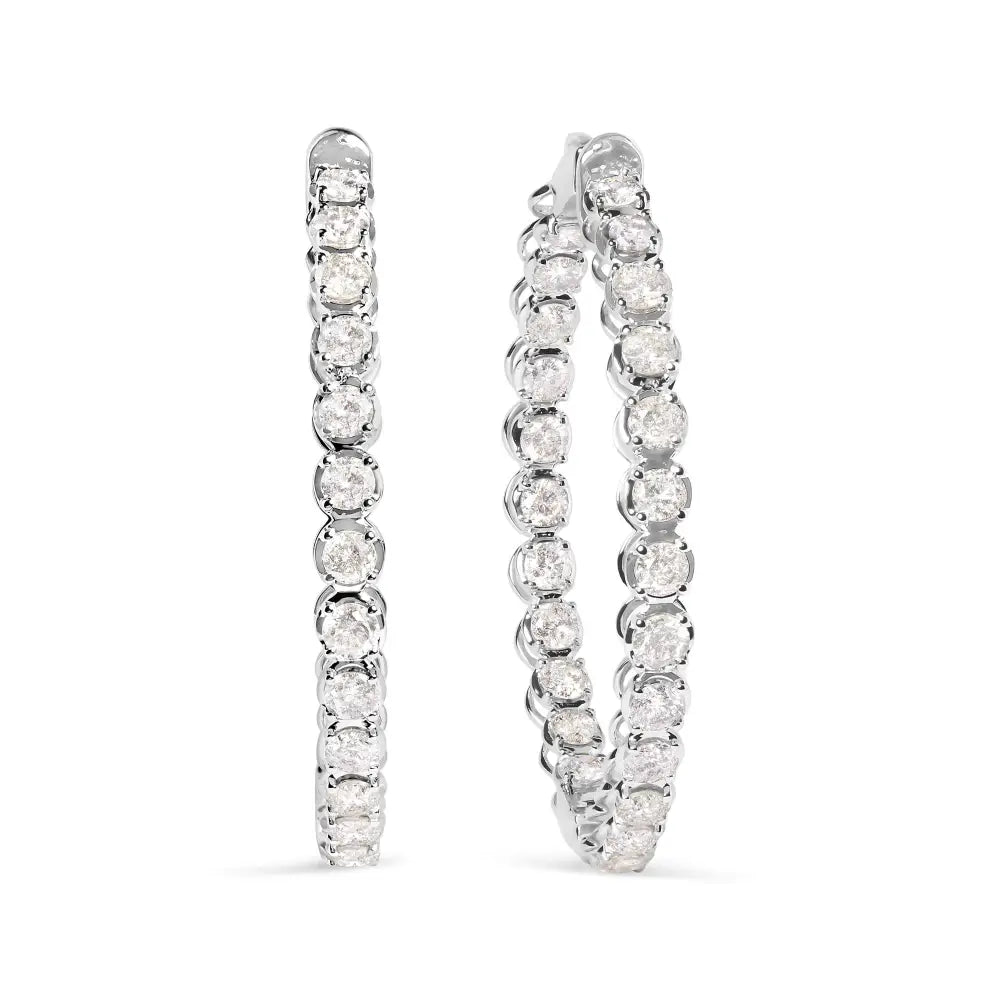 14k White Gold 7.0 Cttw Diamond 1-¾ Inside out Hinged Leverback Hoop Earrings (i-j Color I2-i3 Clarity) - Fine Jewelry