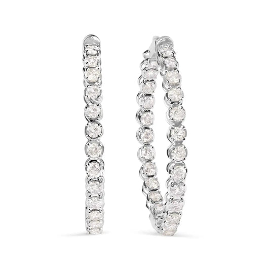 14k White Gold 7.0 Cttw Diamond 1-¾ Inside out Hinged Leverback Hoop Earrings (i-j Color I2-i3 Clarity) - Fine Jewelry