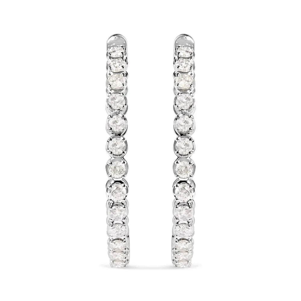 14k White Gold 7.0 Cttw Diamond 1-¾ Inside out Hinged Leverback Hoop Earrings (i-j Color I2-i3 Clarity) - Fine Jewelry