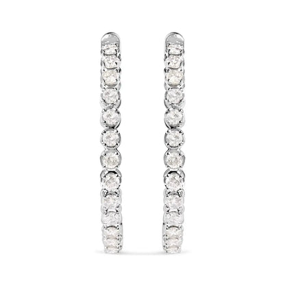 14k White Gold 7.0 Cttw Diamond 1-¾ Inside out Hinged Leverback Hoop Earrings (i-j Color I2-i3 Clarity) - Fine Jewelry