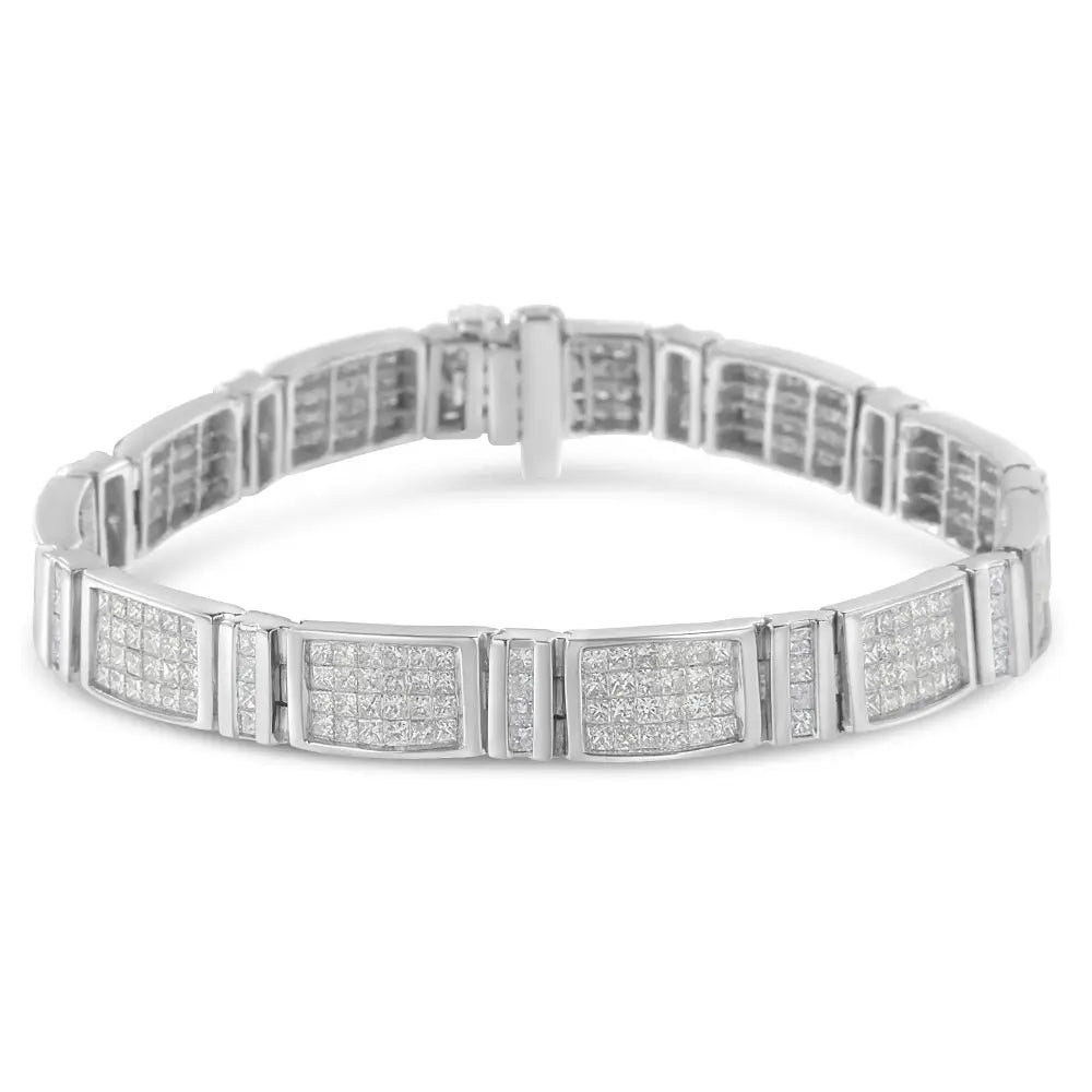 14k White Gold 7.0 Cttw Princess Cut Diamond 7’’ Alternating Vertical and Horizontal Rectangular Link Tennis