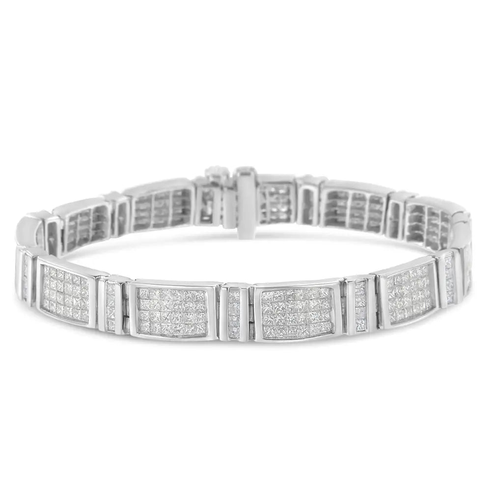 14k White Gold 7.0 Cttw Princess Cut Diamond 7’’ Alternating Vertical and Horizontal Rectangular Link Tennis