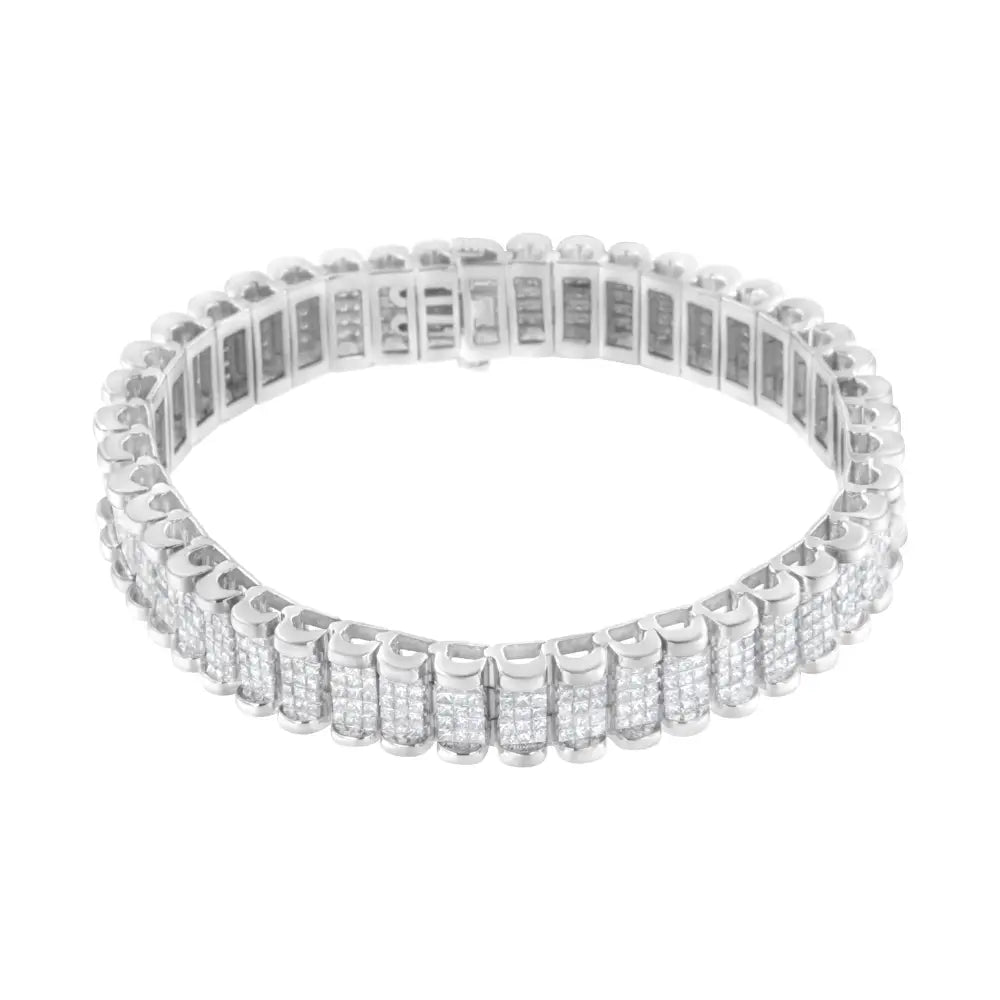 14k White Gold 7-1/10 Cttw Princess Cut Diamond 7’’ Rectangular Invisible Set Grid Tennis Bracelet (h-i Color