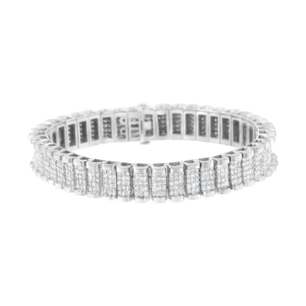 14k White Gold 7-1/10 Cttw Princess Cut Diamond 7’’ Rectangular Invisible Set Grid Tennis Bracelet (h-i Color