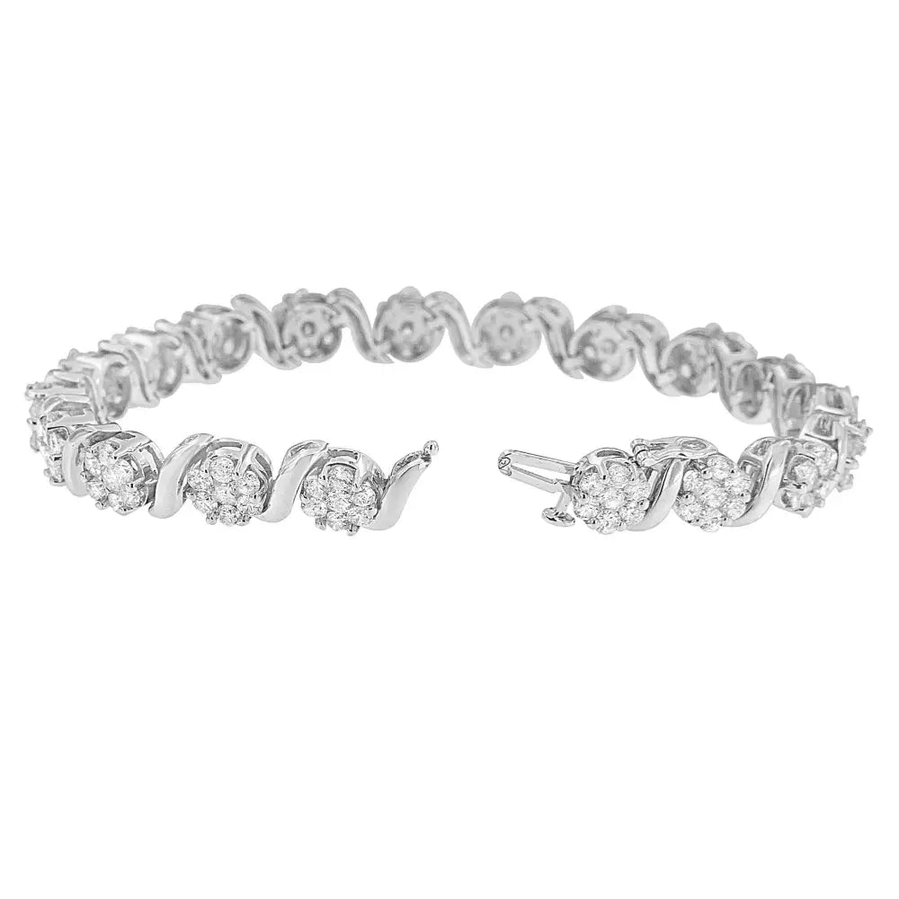 14k White Gold 7 3/8 Cttw Round Brilliant Diamond Floral Cluster and s Link Bracelet (h-i Color Si2-i1 Clarity)