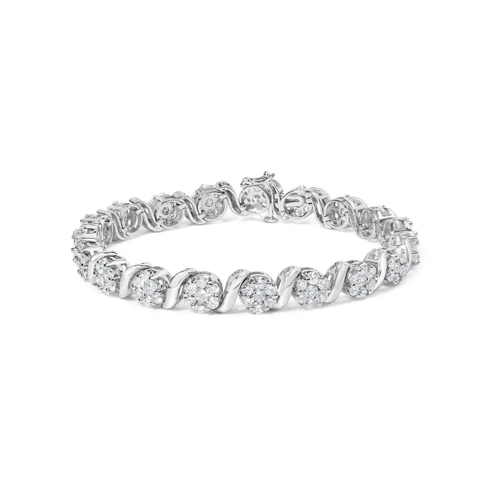 14k White Gold 7 3/8 Cttw Round Brilliant Diamond Floral Cluster and s Link Bracelet (h-i Color Si2-i1 Clarity)