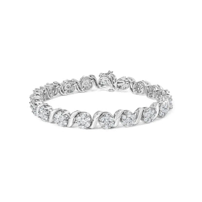 14k White Gold 7 3/8 Cttw Round Brilliant Diamond Floral Cluster and s Link Bracelet (h-i Color Si2-i1 Clarity)