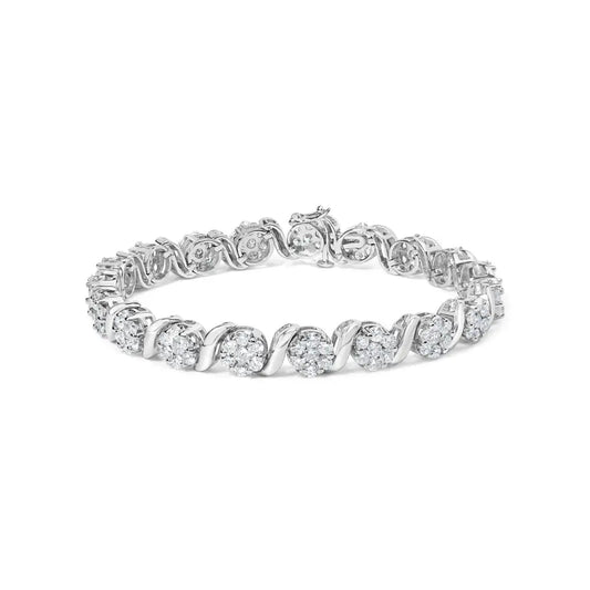 14k White Gold 7 3/8 Cttw Round Brilliant Diamond Floral Cluster and s Link Bracelet (h-i Color Si2-i1 Clarity)