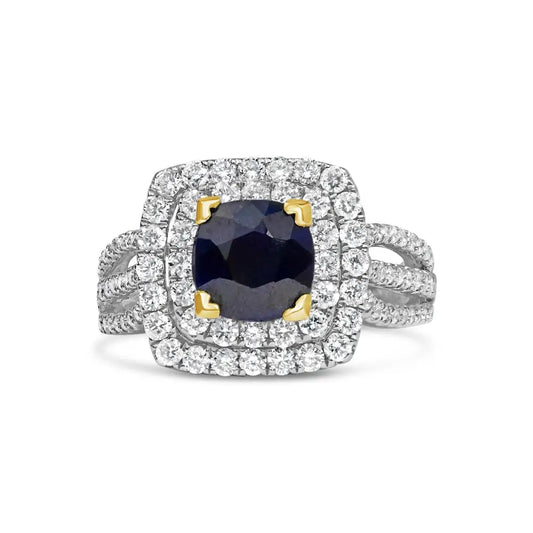 14k White Gold 7x7 Round Blue Sapphire 1 1/2 Cttw Diamond Halo Engagement Ring (f-g Color Vs1-vs2 Clarity) - Size 6