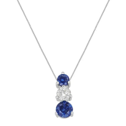 14k White Gold and Blue Round Cut Diamond Pendant Necklace (1.50 Cttw H-i Color I1-i2 Clarity) - Fine Jewelry us Direct