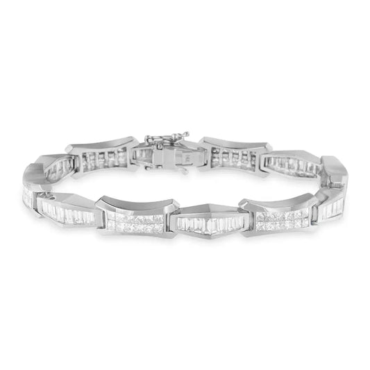 14k White Gold Baguette and Princess Cut Diamond Bracelet (8.09 Cttw H-i Color Si1-si2 Clarity) - Fine Jewelry us Direct