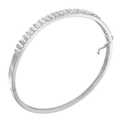 14k White Gold Baguette and Round-cut Diamonds Bangle (1.20 Cttw H-i Color I1-i2 Clarity) - Fine Jewelry us Direct