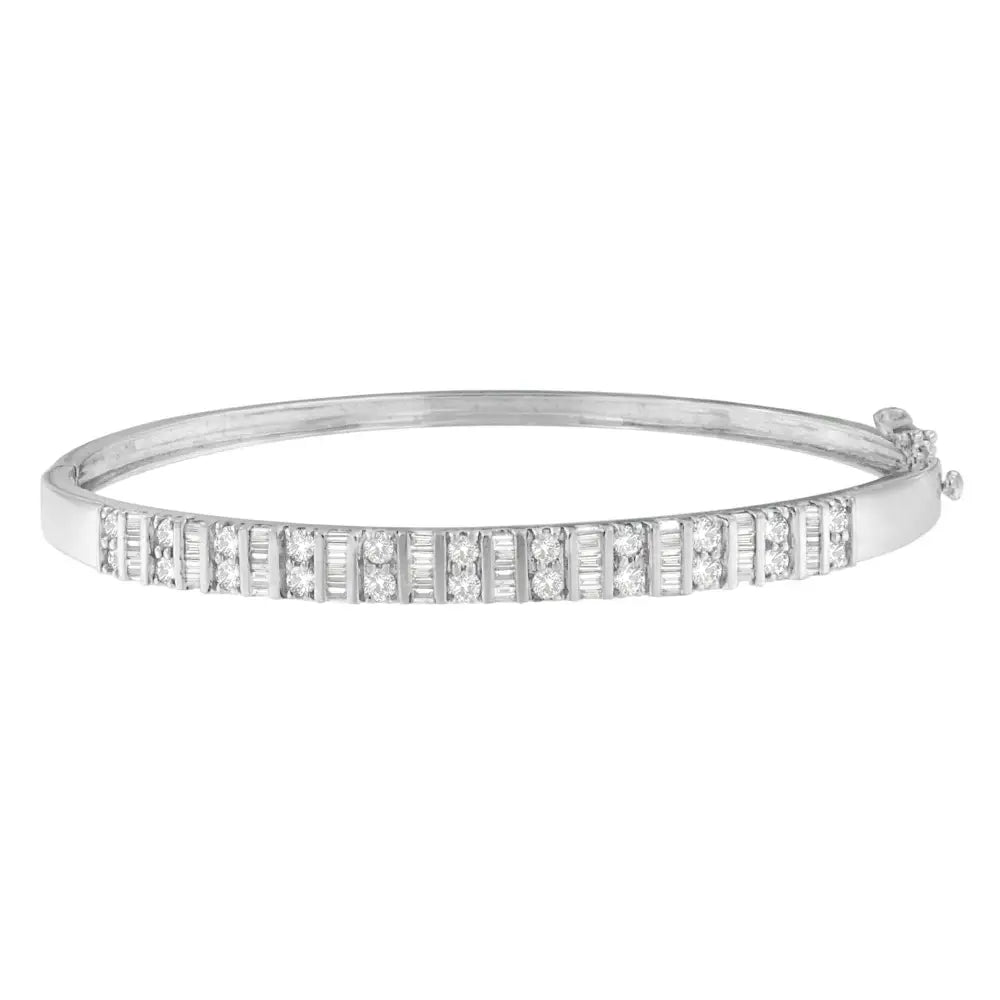 14k White Gold Baguette and Round-cut Diamonds Bangle (1.20 Cttw H-i Color I1-i2 Clarity) - Fine Jewelry us Direct