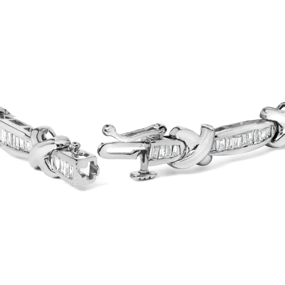 14k White Gold Baguette-cut Diamond X-link Bracelet (2.00 Cttw H-i Color I1-i2 Clarity) - Fine Jewelry us Direct