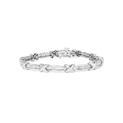 14k White Gold Baguette-cut Diamond X-link Bracelet (2.00 Cttw H-i Color I1-i2 Clarity) - Fine Jewelry us Direct