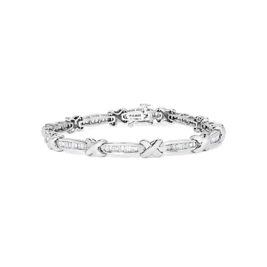 14k White Gold Baguette-cut Diamond X-link Bracelet (2.00 Cttw H-i Color I1-i2 Clarity) - Fine Jewelry us Direct