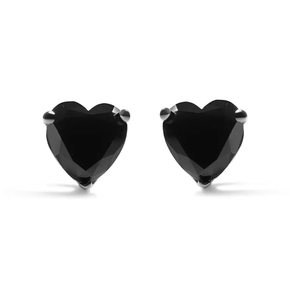 14k White Gold Black Heart Shaped Diamond Solitaire Stud Earrings (black Color I1-i2 Clarity) - Fine Jewelry us Direct