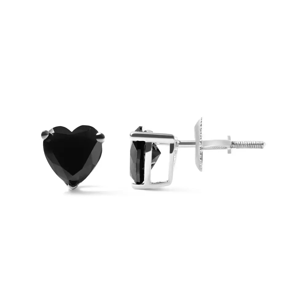 14k White Gold Black Heart Shaped Diamond Solitaire Stud Earrings (black Color I1-i2 Clarity) - Fine Jewelry us Direct