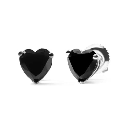 14k White Gold Black Heart Shaped Diamond Solitaire Stud Earrings (black Color I1-i2 Clarity) - Fine Jewelry us Direct