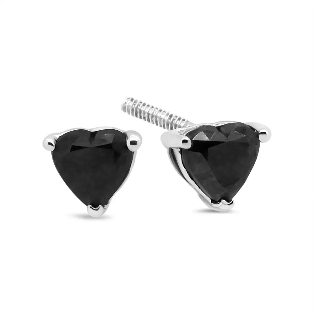 14k White Gold Black Heart Shaped Diamond Solitaire Stud Earrings (black Color I1-i2 Clarity) - Fine Jewelry us Direct