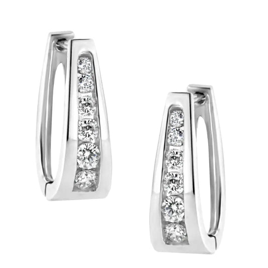 14k White Gold Channel-set Brilliant Round-cut Diamond Hoop Earrings (i-j Color I2-i3 Clarity) - Fine Jewelry us Direct