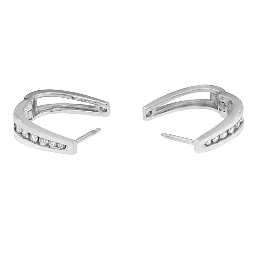 14k White Gold Channel-set Brilliant Round-cut Diamond Hoop Earrings (i-j Color I2-i3 Clarity) - Fine Jewelry us Direct