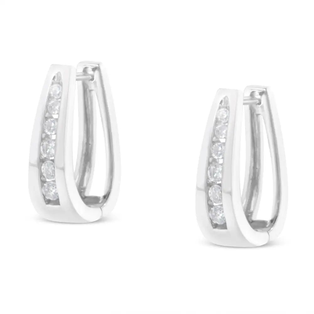 14k White Gold Channel-set Brilliant Round-cut Diamond Hoop Earrings (i-j Color I2-i3 Clarity) - Fine Jewelry us Direct